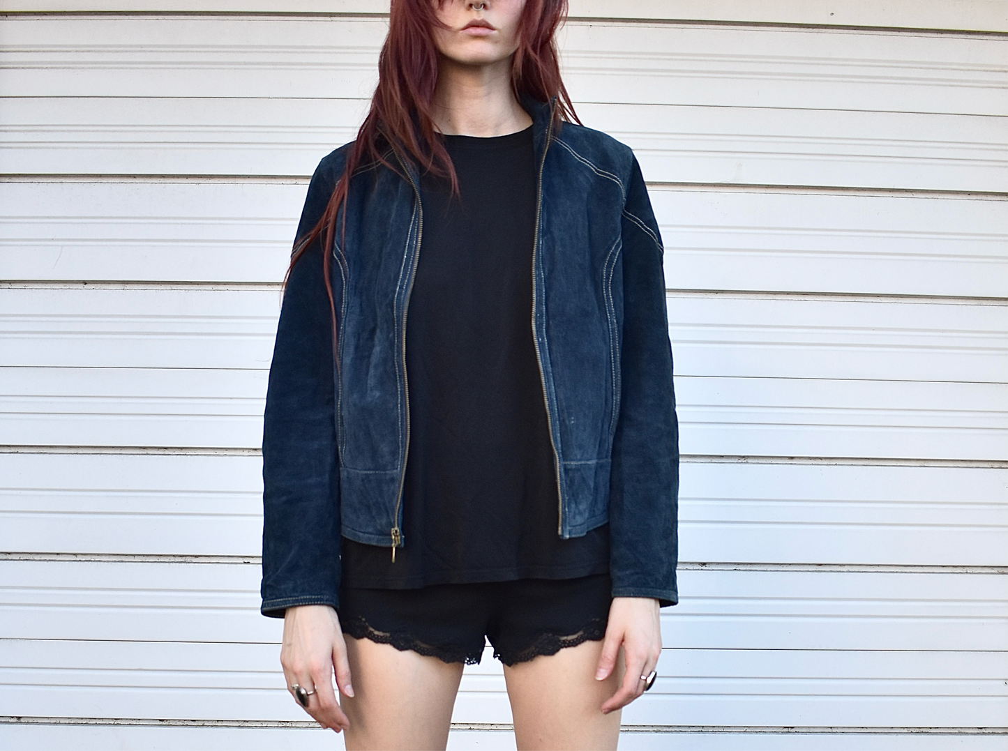Vintage 2000’s Wilson’s Leather Blue Suede Moto Jacket