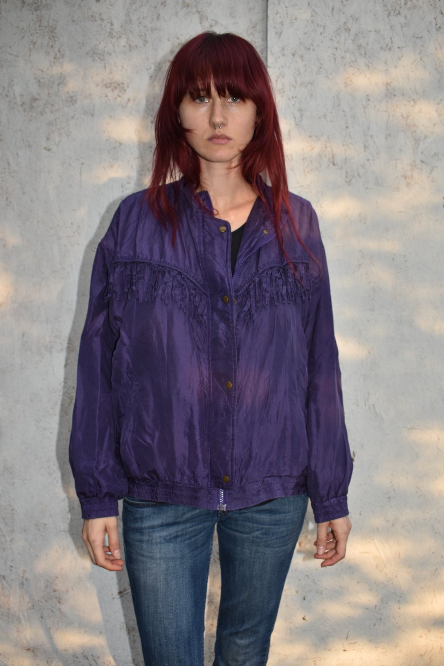 Vintage Silk Fringe Bomber Jacket