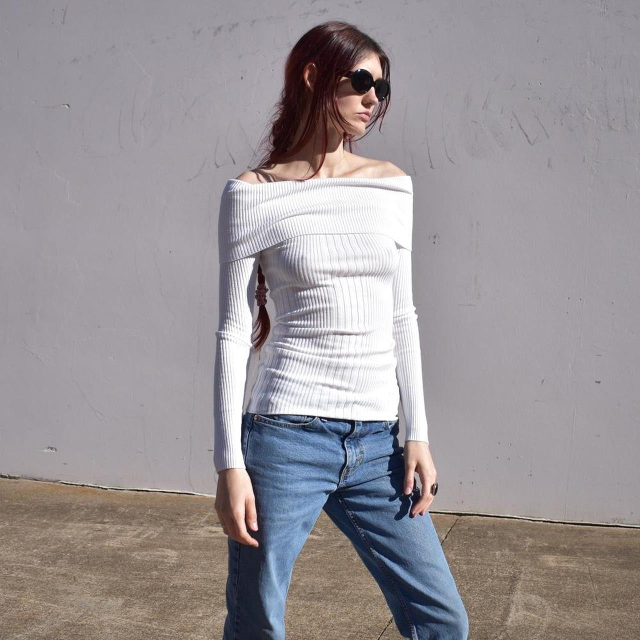 Vintage 2000’s Off The Shoulder Ribbed Long Sleeve Shirt