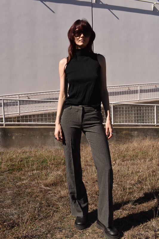 Vintage Grey Metallic Pinstripe Low Rise Trousers