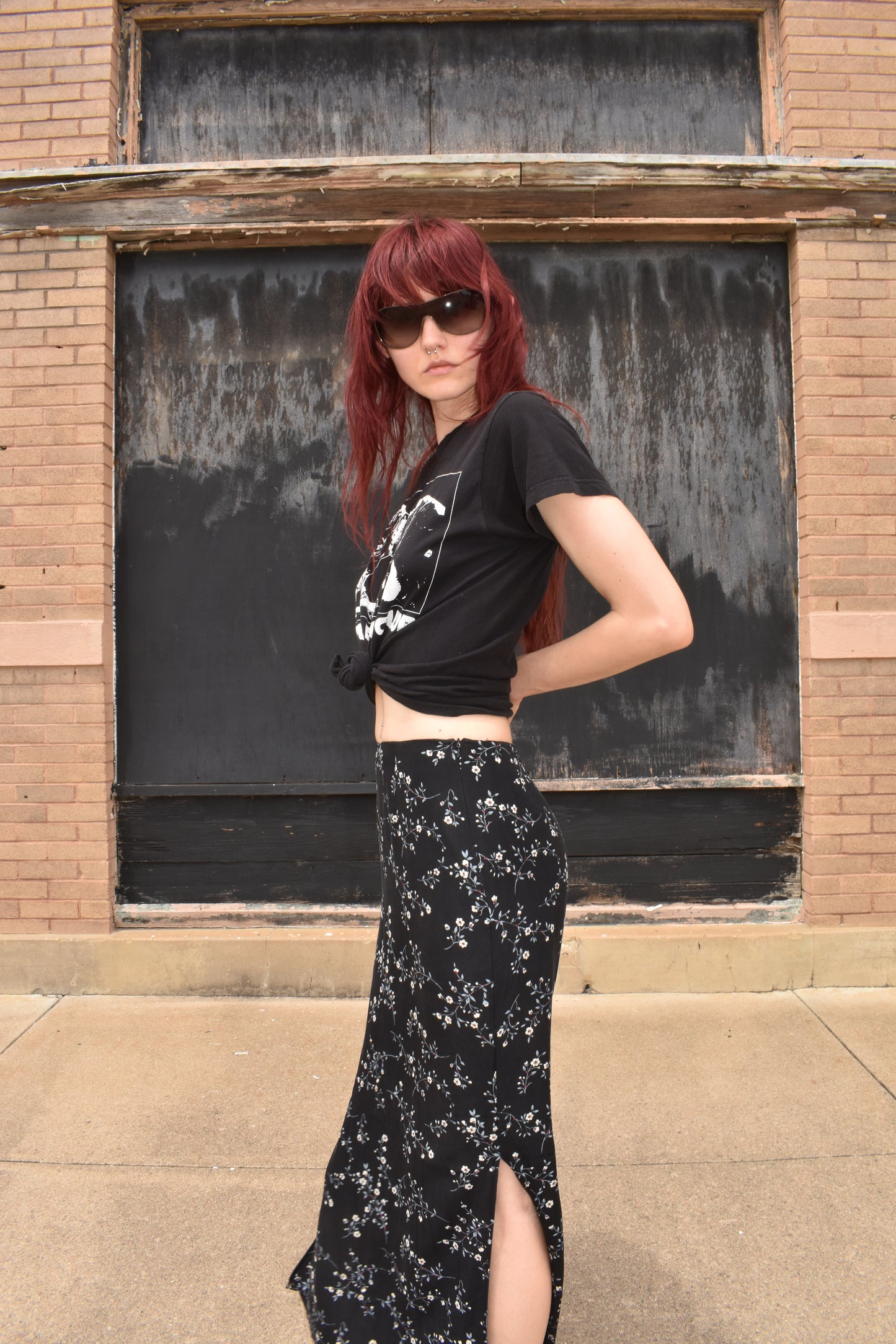 Vintage Floral Print Maxi Skirt