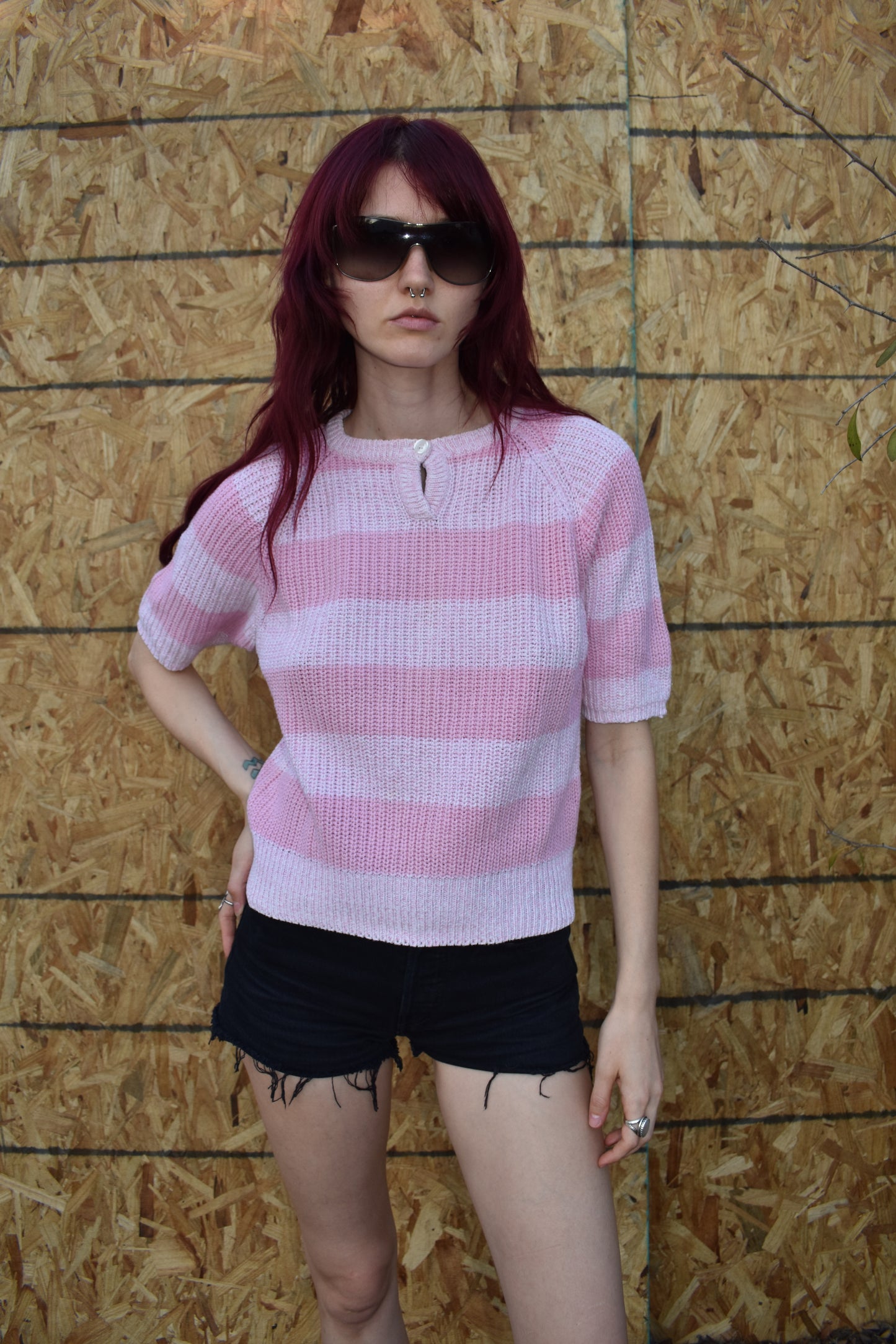 Vintage 80’s Knit Short Sleeve Striped Sweater
