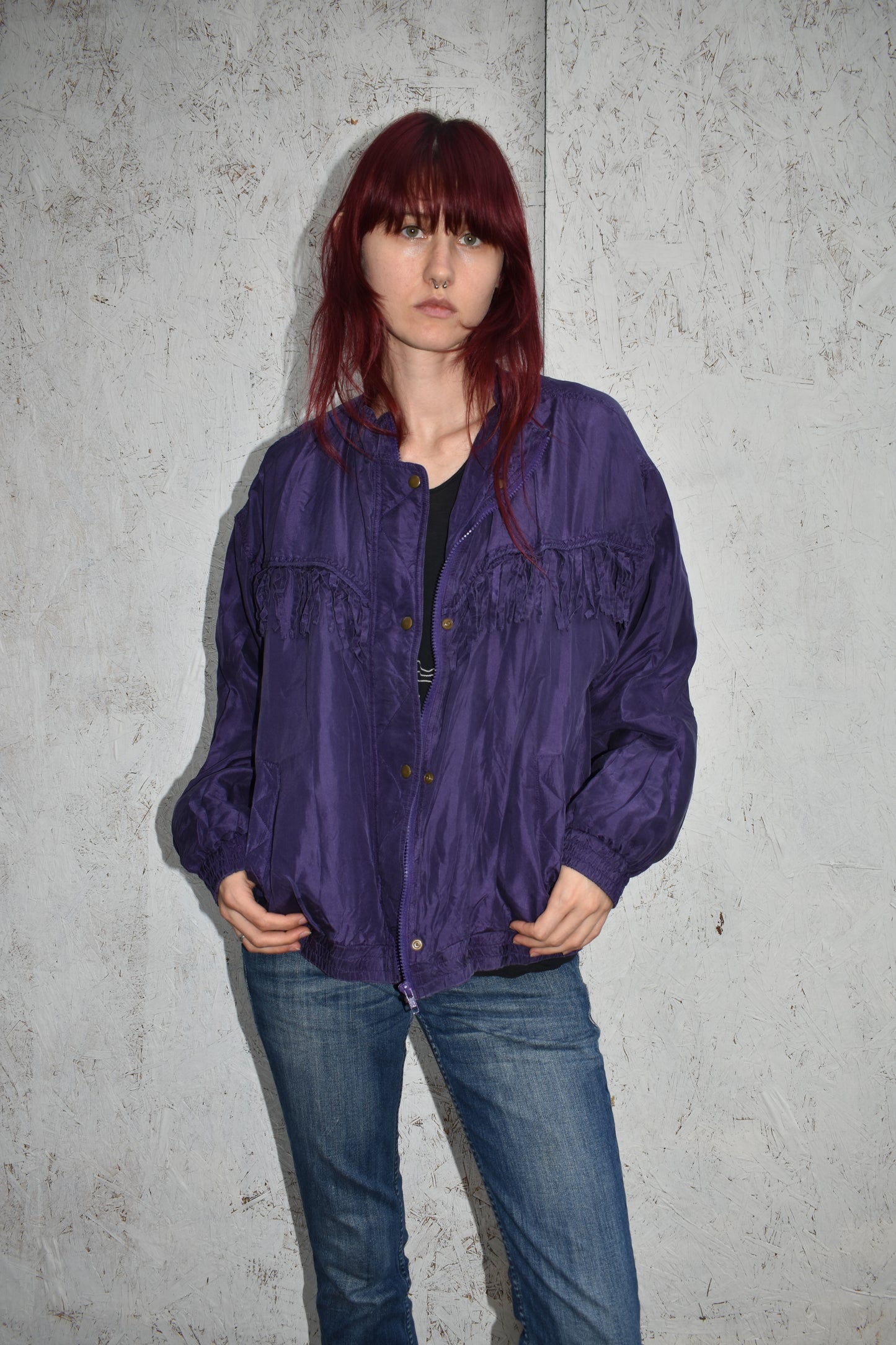 Vintage Silk Fringe Bomber Jacket