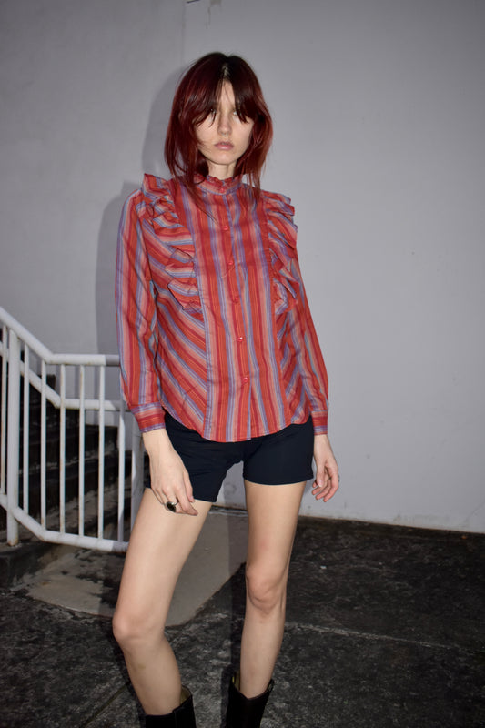 Vintage Striped Ruffle Shirt