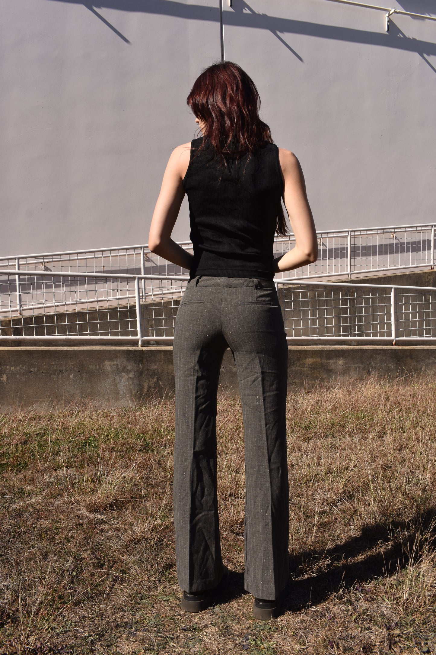 Vintage Grey Metallic Pinstripe Low Rise Trousers