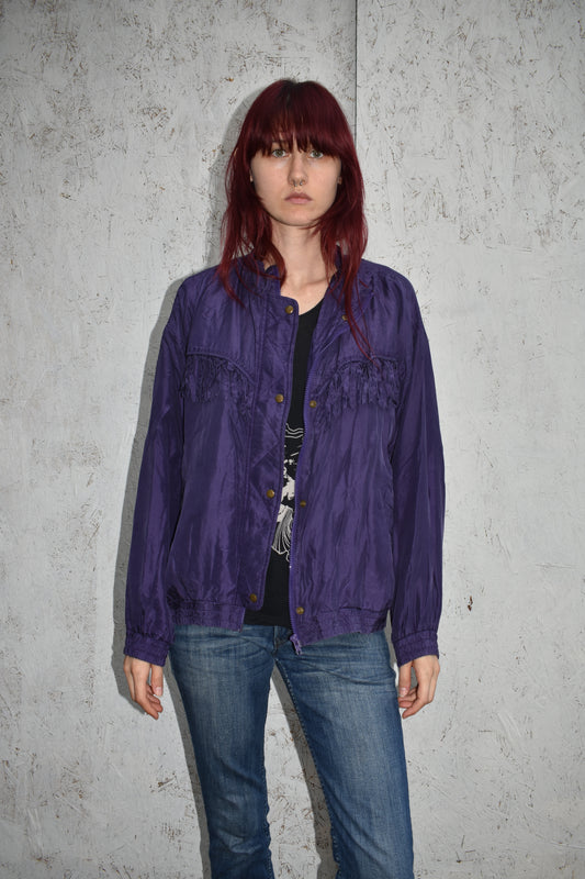 Vintage Silk Fringe Bomber Jacket