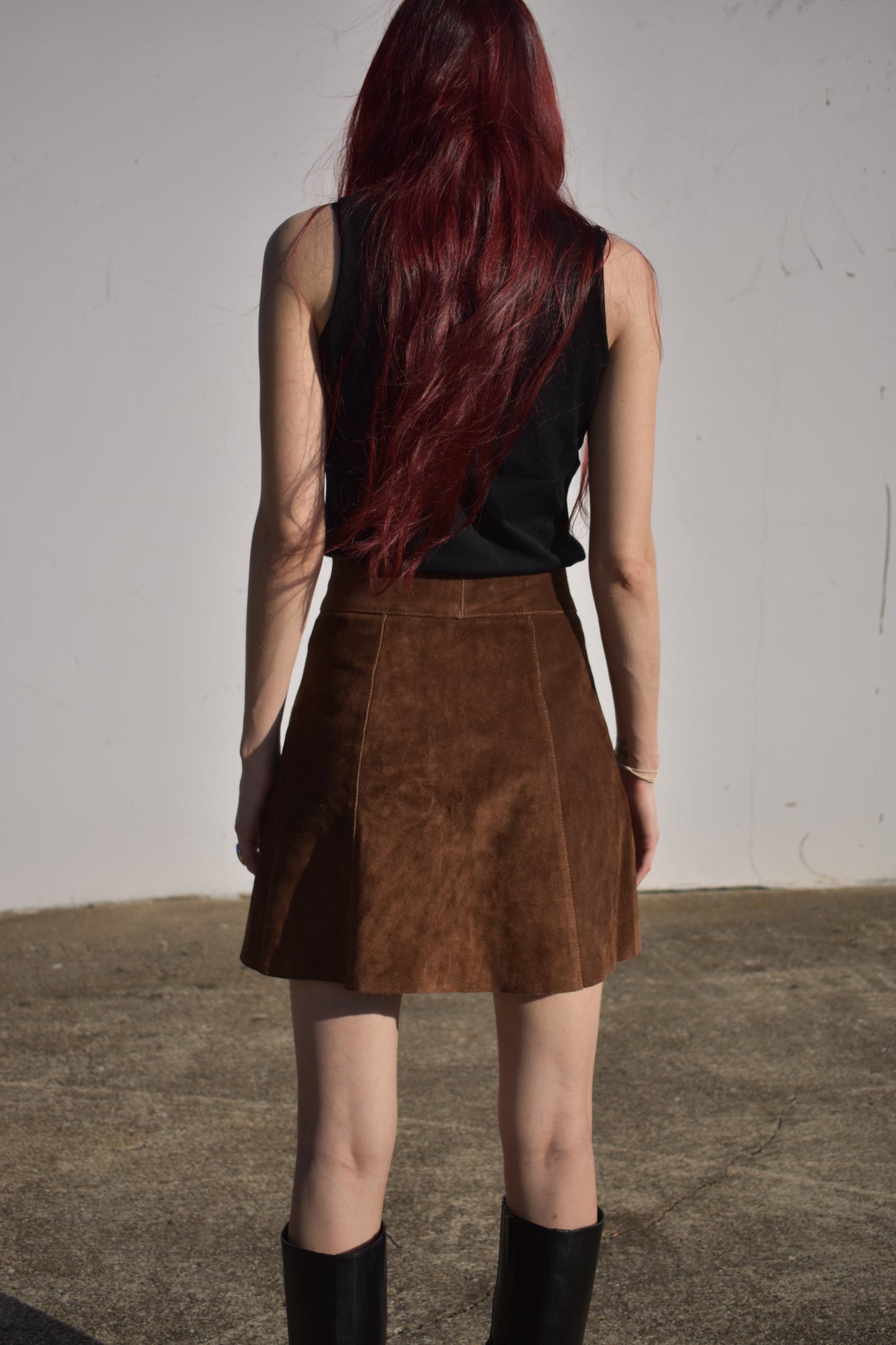 Vintage Belted Brown Suede Button Down Skirt