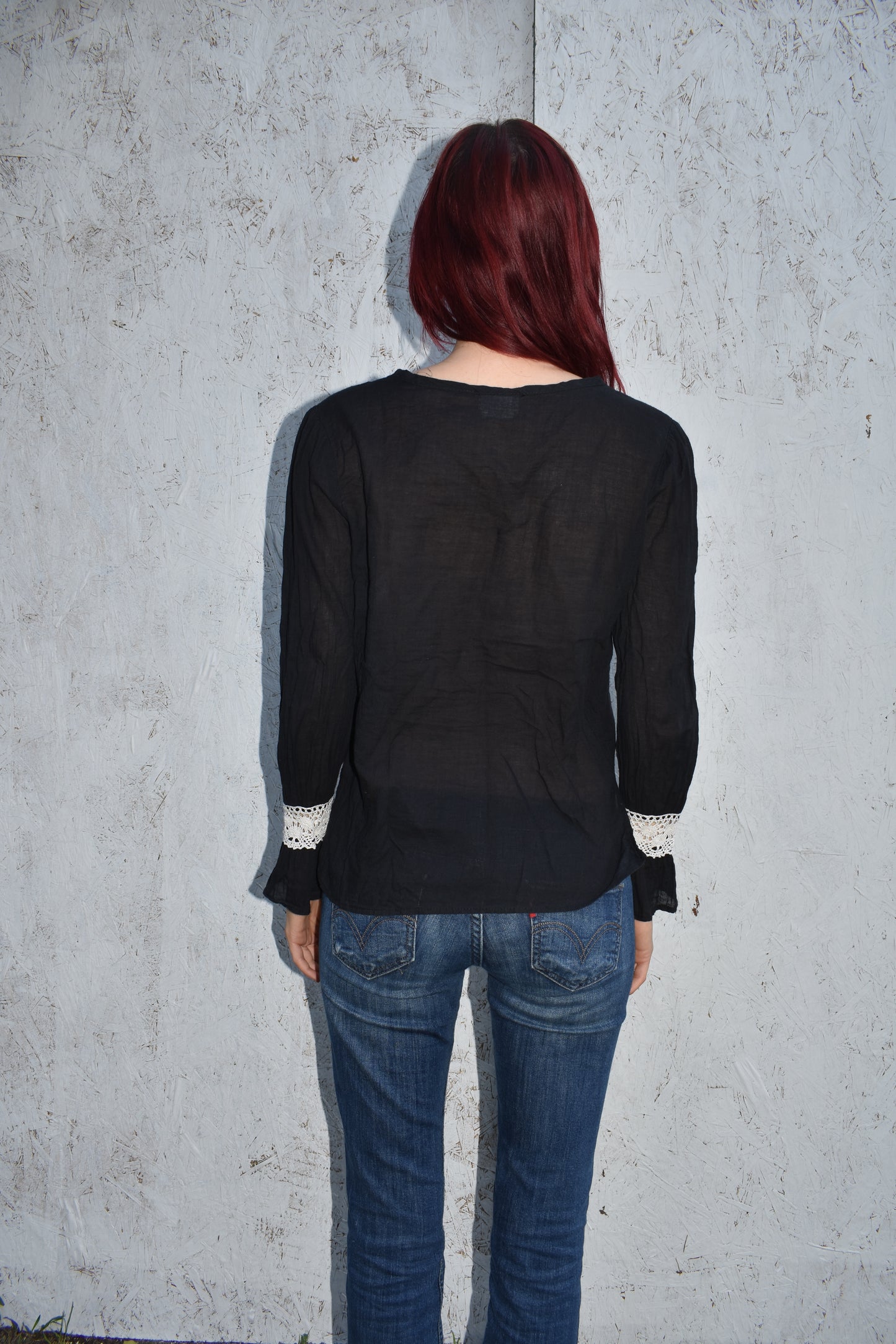 Vintage 80’s Tie Neck Bell sleeve Blouse with Lace