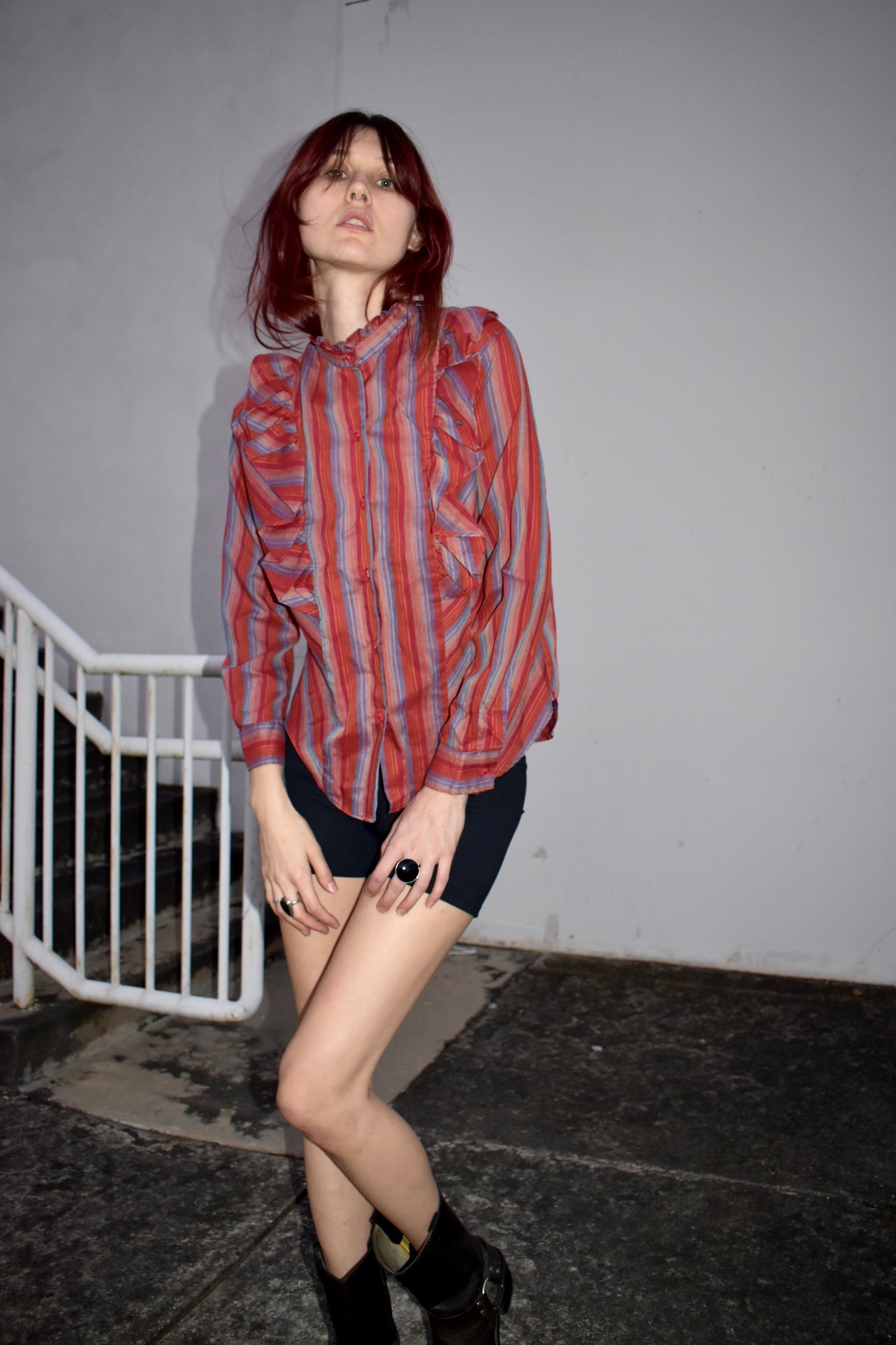 Vintage Striped Ruffle Shirt