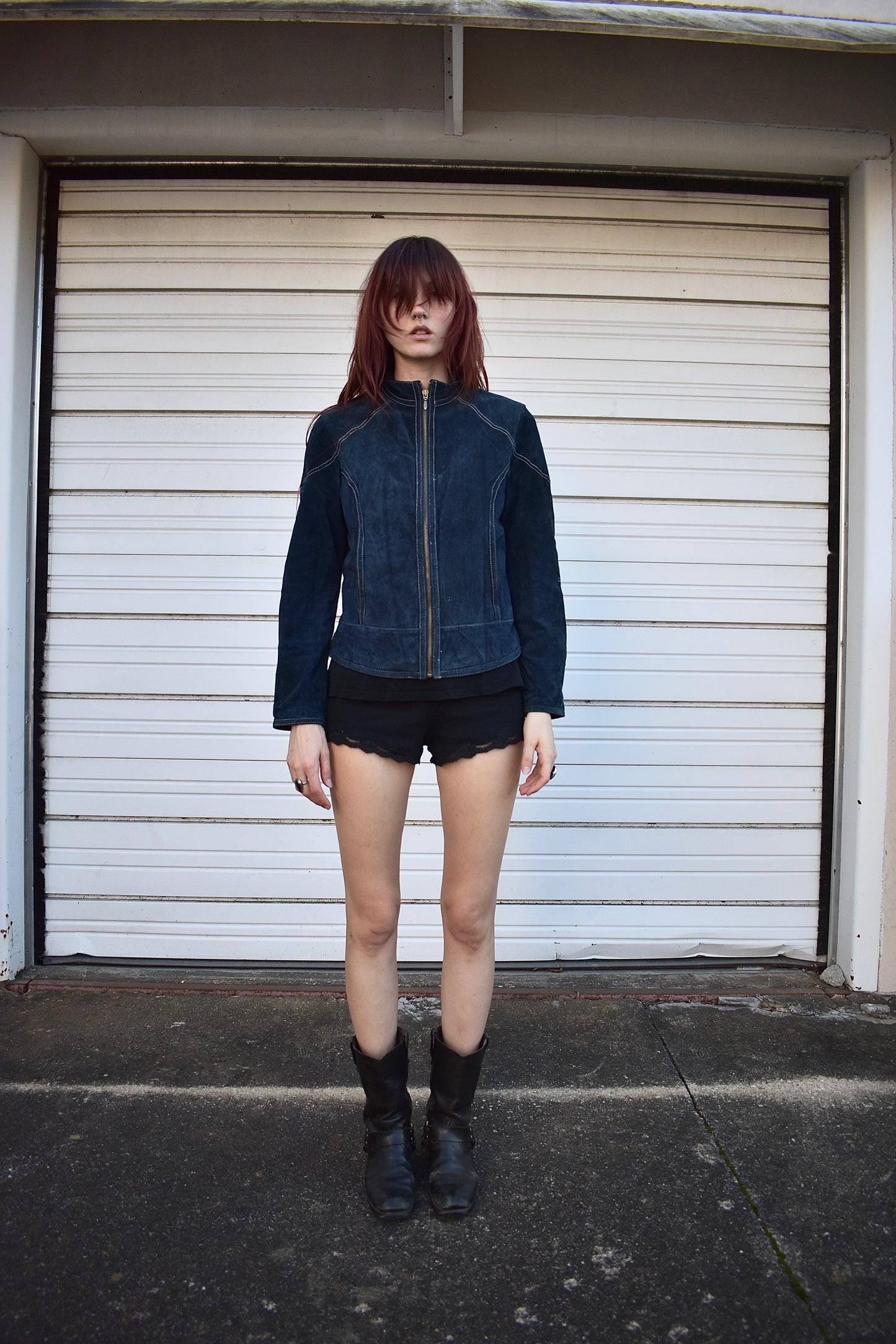 Vintage Y2K Wilson’s Leather Blue Suede Moto Jacket