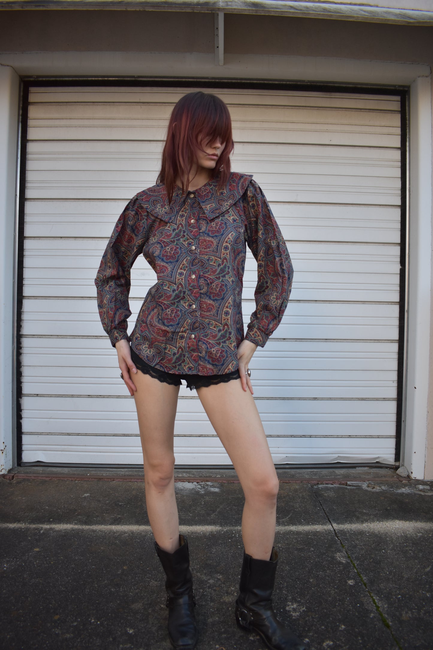 Vintage Button Up Printed Blouse