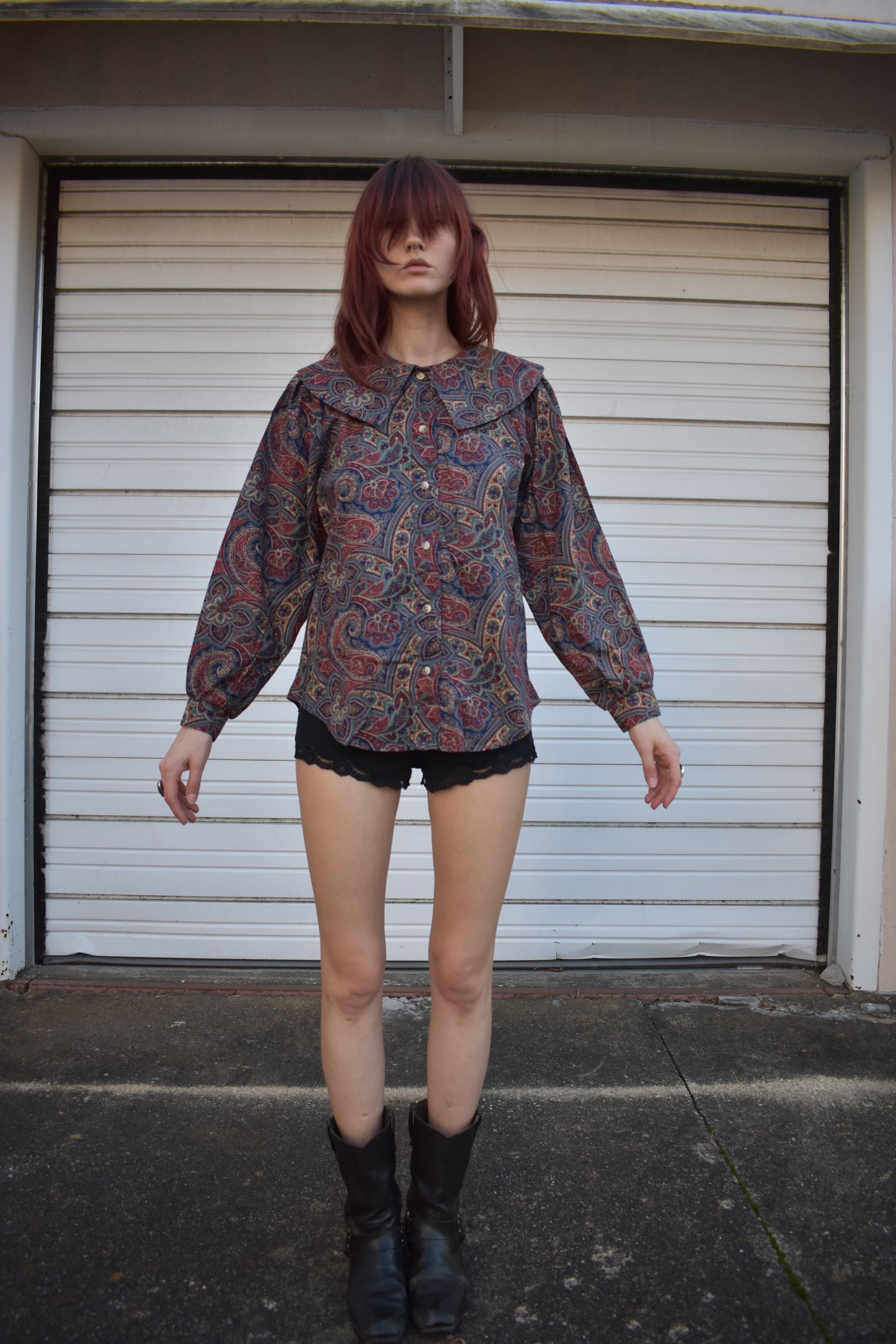 Vintage Button Up Printed Blouse