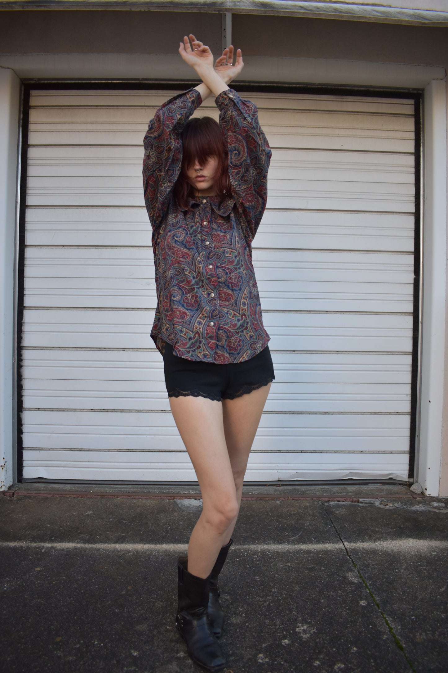 Vintage Button Up Printed Blouse