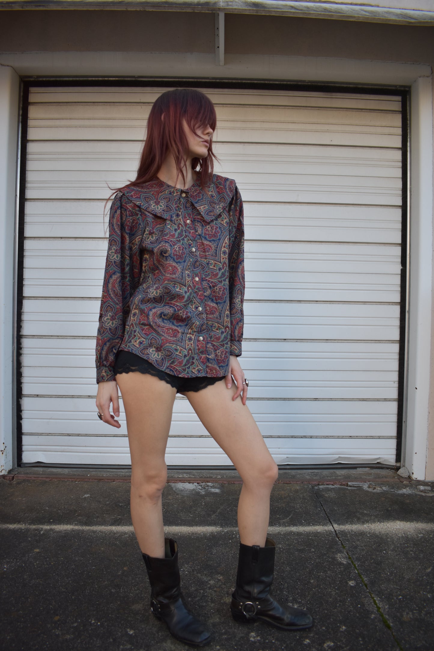 Vintage Button Up Printed Blouse