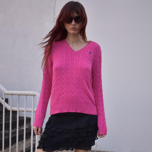 Vintage Y2K Ralph Lauren Sport Cable Knit V-Neck Sweater