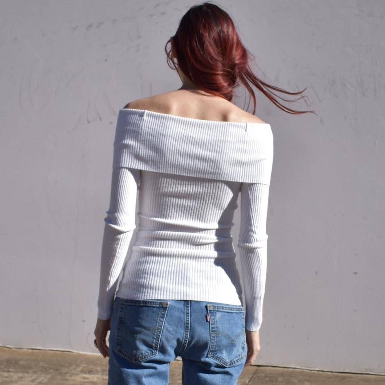 Vintage Y2K Off The Shoulder Ribbed Long Sleeve Shirt