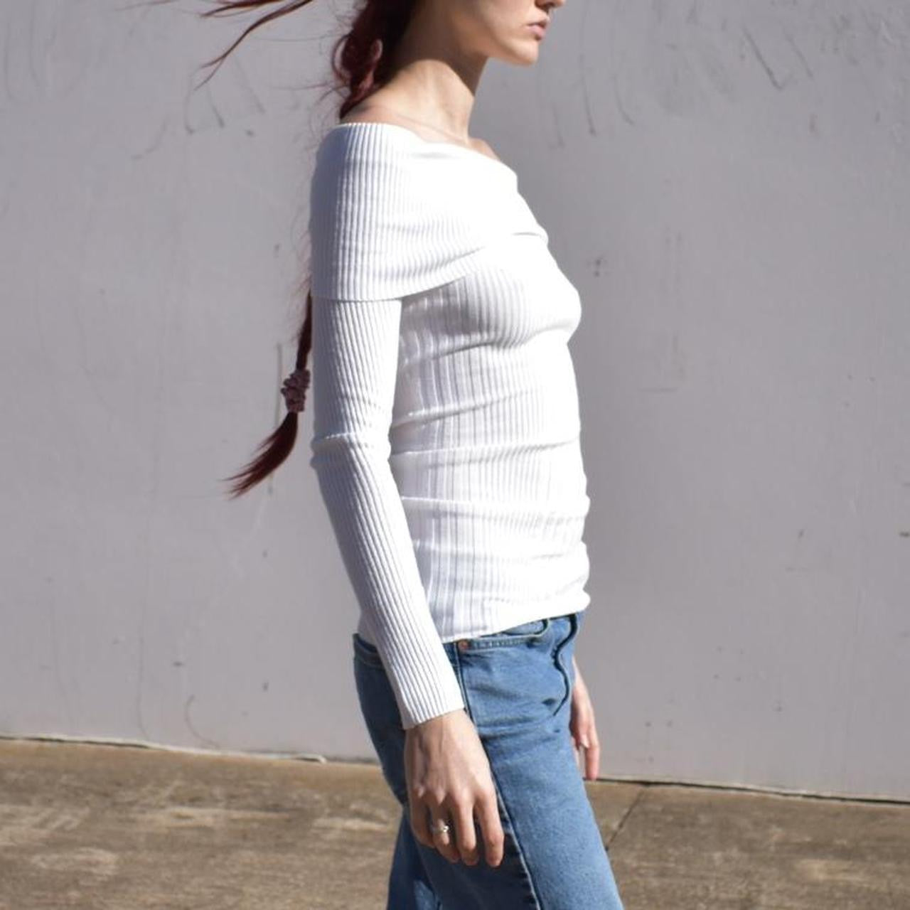 Vintage Y2K Off The Shoulder Ribbed Long Sleeve Shirt