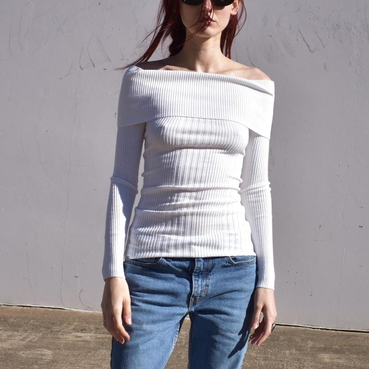 Vintage Y2K Off The Shoulder Ribbed Long Sleeve Shirt